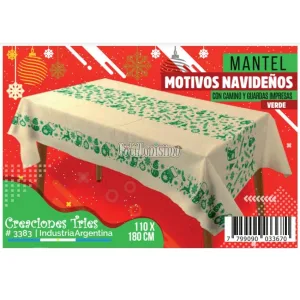 Mantel Crudo MOTIVOS NAVIDEÑOS Verde Impreso (FRISELINA)