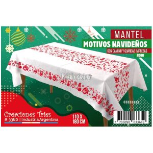 Mantel Blanco con MOTIVOS NAVIDEÑOS Rojos Impreso (FRISELINA)