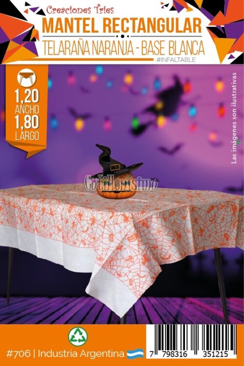 Mantel Rectangular Telaraña Naranja Base Blanca (FRISELINA)