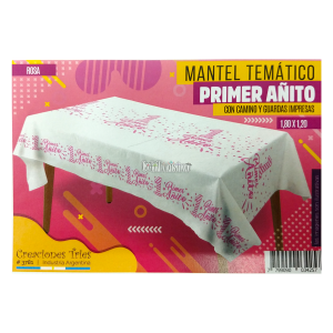 Mantel Tematico Rectangular PRIMER AÑITO ROSA (Friselina)