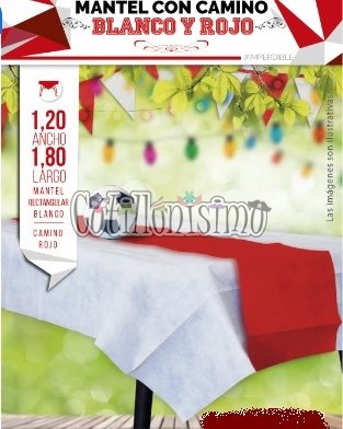 Mantel con Camino BLANCO y ROJO (FRISELINA)
