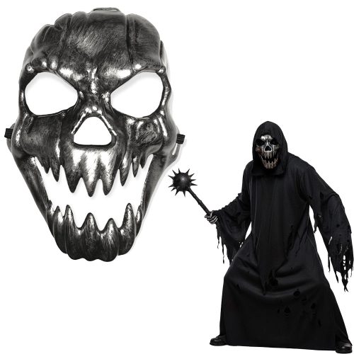 Mascara Rígida Demonio Calavera Con Dientes Plateada