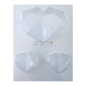 Molde Placa Acetato Corazon Diamante con 2 Corazones Grandes