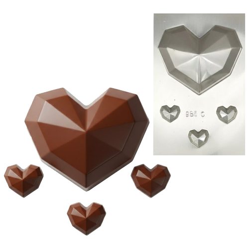 Molde Placa Acetato Corazon Facetado con 3 Corazones