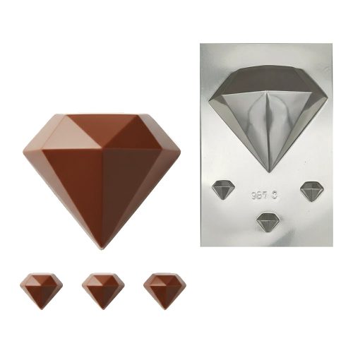 Molde Placa Acetato Diamante Facetado con 3 Diamante Chicos