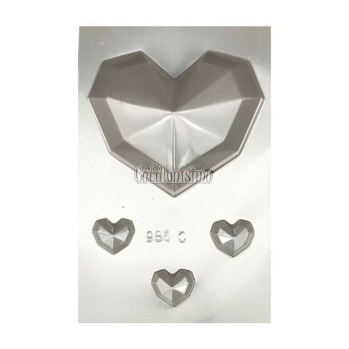 Molde Placa Acetato Corazon Facetado con 3 Corazones