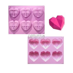 Molde de Silicona Facetado Corazon x6 Unidades