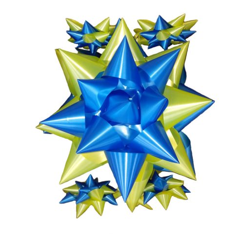 Moño Auto Gigante Con Puntas Bicolor Azul y Amarillo