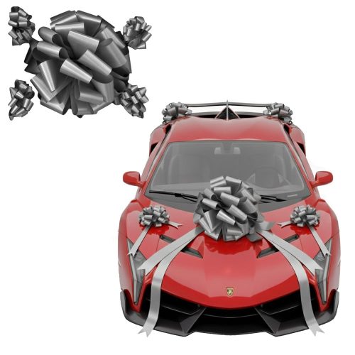 Moño Gigante para Auto Color Plateado