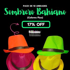 Sombrero BAHIANO Tanguero Colores Surtidos (FLUO) x10 U