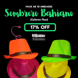 Sombrero BAHIANO Tanguero Colores Surtidos (FLUO) x10 U