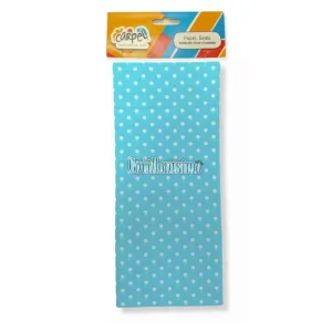 Papel Seda CARPEL Color Celeste Estampado Lunares Blancos x5 Unidades