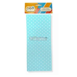 Papel Seda CARPEL Color Celeste Pastel Estampado Lunares Blancos x5 Unidades