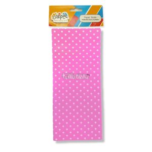 Papel Seda CARPEL Color Rosa Estampado Lunares Blancos x5 Unidades