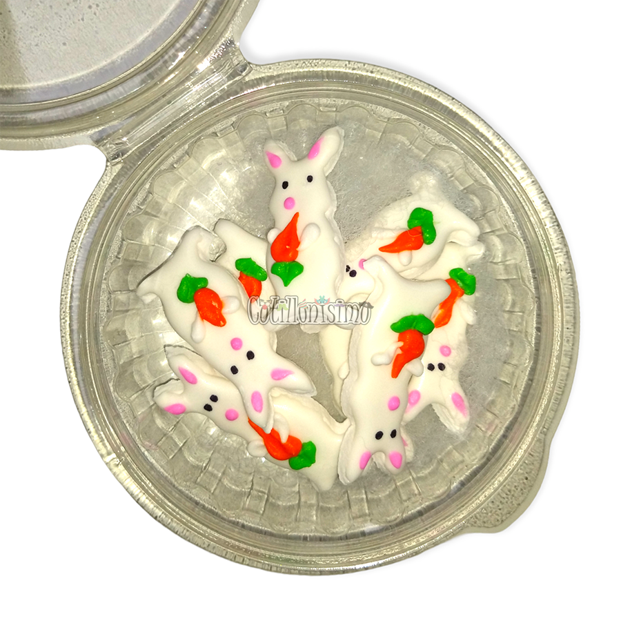 Pastillaje Azucar Conejo Blanco y Rosa con Zanahoria x8u