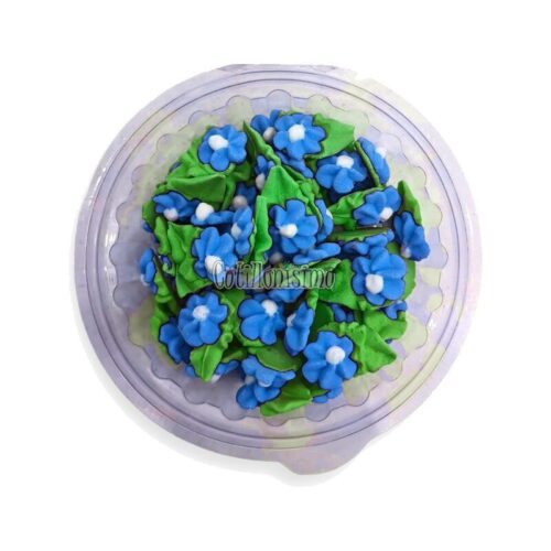 Pastillaje Azucar Flor Durazno Mediano con Hoja Azul x50 Unidades