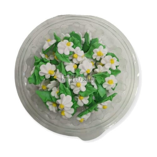 Pastillaje Azucar Flor Durazno Mediano con Hoja Blancas x50 Unidades