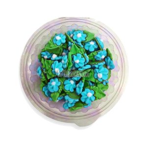 Pastillaje Azucar Flor Durazno Mediano con Hoja Celeste x50 Unidades