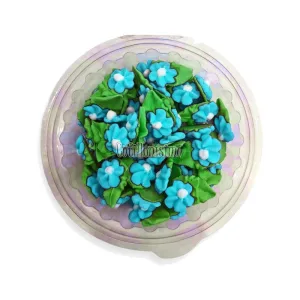 Pastillaje Azucar Flor Durazno Mediano con Hoja Celeste x50 Unidades