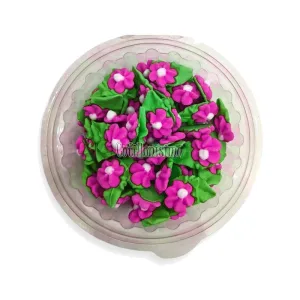 Pastillaje Azucar Flor Durazno Mediano con Hoja Lila x50 Unidades