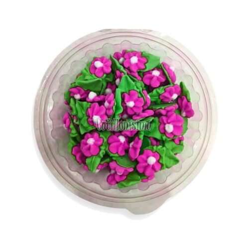 Pastillaje Azucar Flor Durazno Mediano con Hoja Lila x50 Unidades