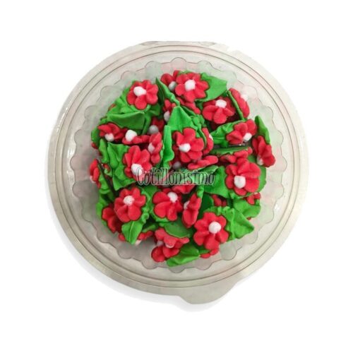 Pastillaje Azucar Flor Durazno Mediano con Hoja Rojas x50 Unidades