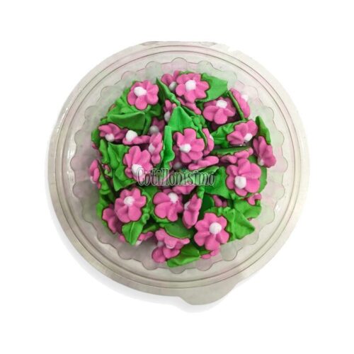 Pastillaje Azucar Flor Durazno Mediano con Hoja Rosa x50 Unidades