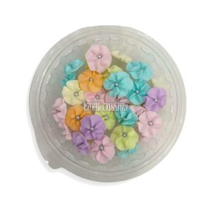 Pastillaje Azucar Flor Malvon Multicolor Pastel con Perla Plateada x30 Unidades