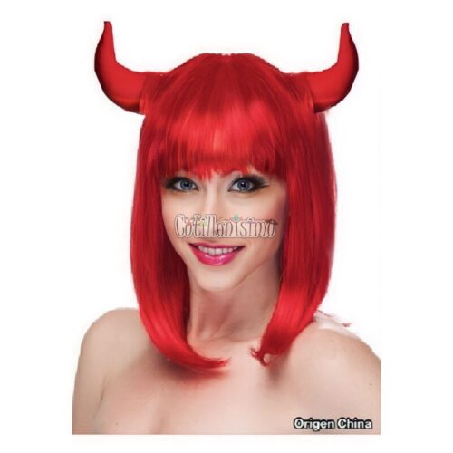 Peluca Corta Roja Diablita con Cuernos - Imagen 2