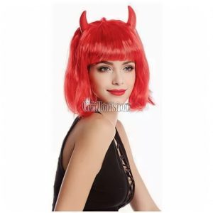Peluca Corta Roja Diablita con Cuernos