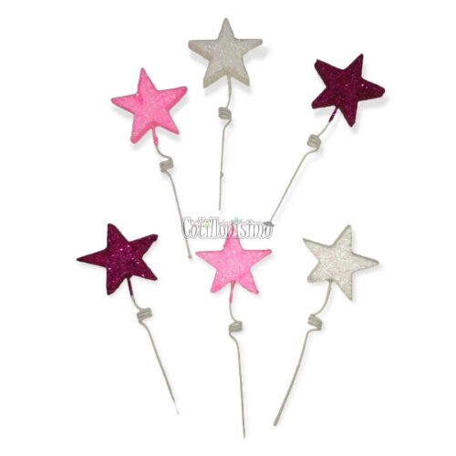 Set Pinches Resorte Estrellas Fucsia, Rosa y Blanco x6u