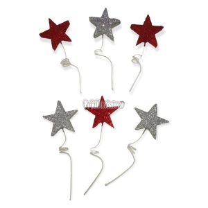 Set Pinches Resorte Estrellas Rojo y Plateado x6u