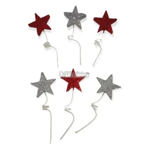 Set Pinches Resorte Estrellas Rojo y Plateado x6u
