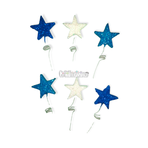 Set Pinches Resorte Estrellas Azul, Turquesa y Blanco x6u
