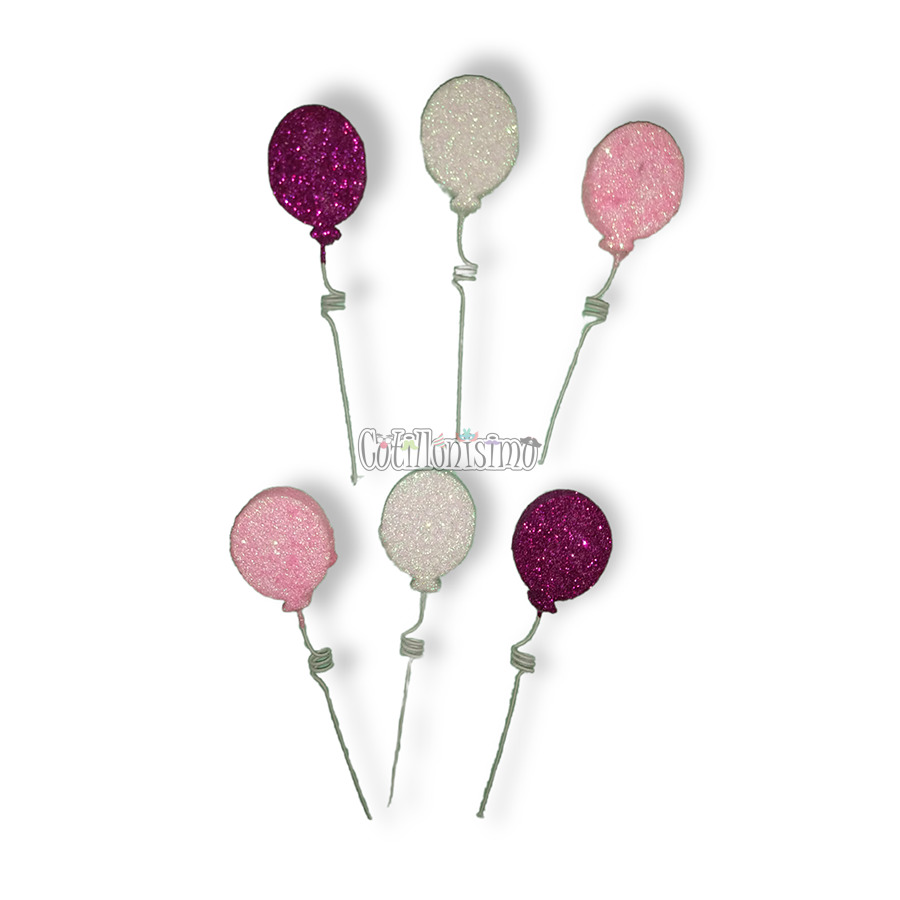 Set Pinches Resorte Globo Fucsia, Blanco y Rosa x6U