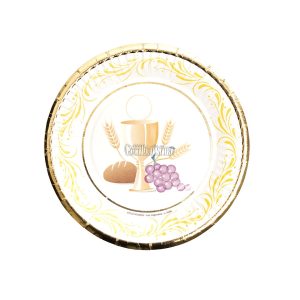 Plato Comunion Caliz Blanco y Dorado Polipapel x8 Unidades