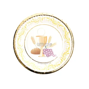 Plato Comunion Caliz Blanco y Dorado Polipapel x8 Unidades