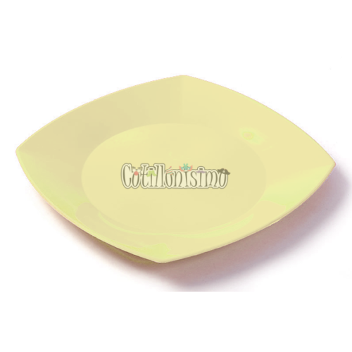 Plato Cuadrado Plastico para Postre 17cm AMARILLO PASTEL x10 U