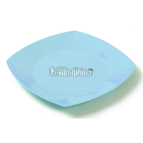 Plato Cuadrado Plastico para Postre 17cm CELESTE PASTEL x10 U
