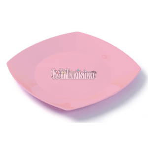Plato Cuadrado Plastico para Postre 17cm ROSA PASTEL x10 U