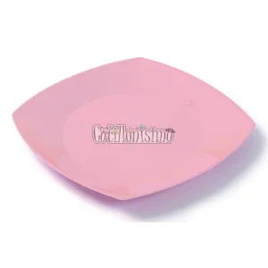 Plato Cuadrado Plastico para Postre 17cm ROSA PASTEL x10 U