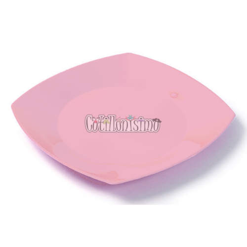 Plato Cuadrado Plastico para Postre 17cm ROSA PASTEL x10 U