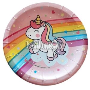 Plato Polipapel UNICORNIO ARCO IRIS X 10 Unidades - Imagen 2