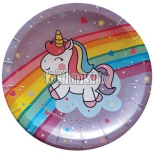 Plato Polipapel UNICORNIO ARCO IRIS X 10 Unidades