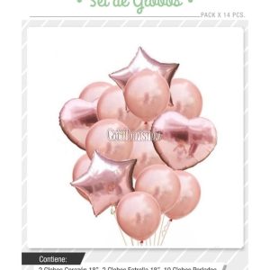 Set Globos Color Rosa Gold 14 Pcs
