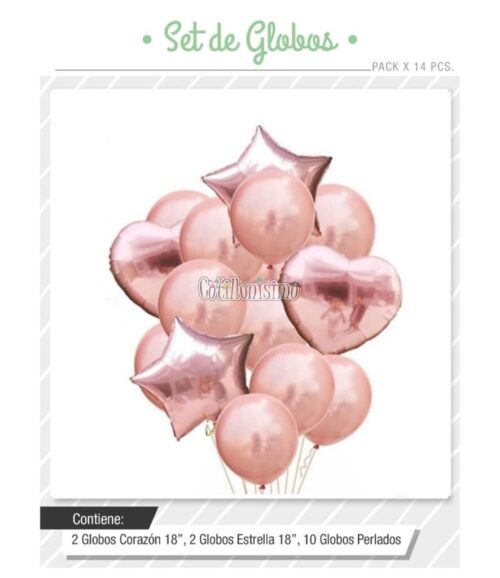 Set Globos Color Rosa Gold 14 Pcs