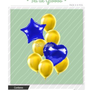 Set Globos Color Azul y Amarillo 8 Pcs