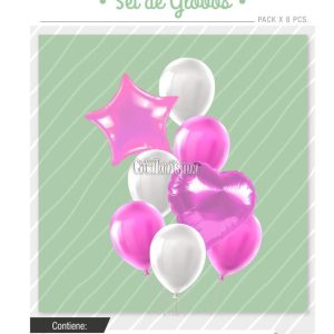 Set Globos Color Rosa y Blanco 8 Pcs