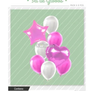 Set Globos Color Rosa y Blanco 8 Pcs