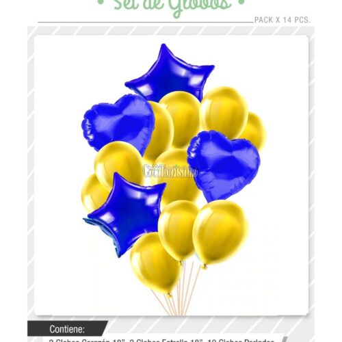 Set Globos Color AZUL Y AMARILLO 14 Pcs